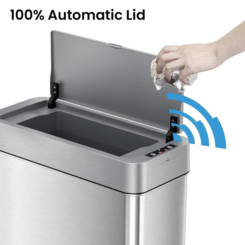 iTouchless 4 Gallon Bathroom Trash Can with Lid and Deodorizer Lid Opens Right, 15 Liter Stainless Steel Slim Automatic Small Waste Basket Dustbin for Bedroom Home Office Livingroom Garage - Image 2